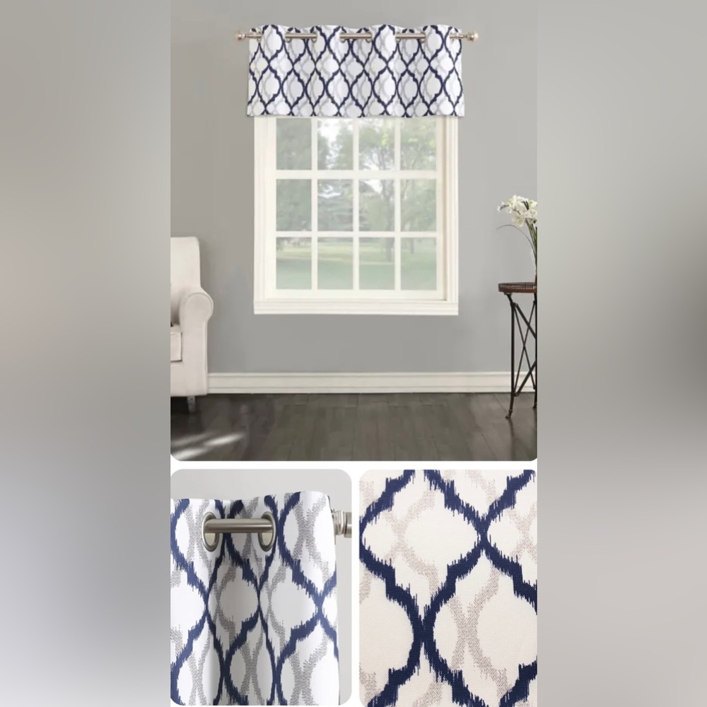 New The Big One Geometric Decorative Window Valance Navy & Gray 17” x 54”